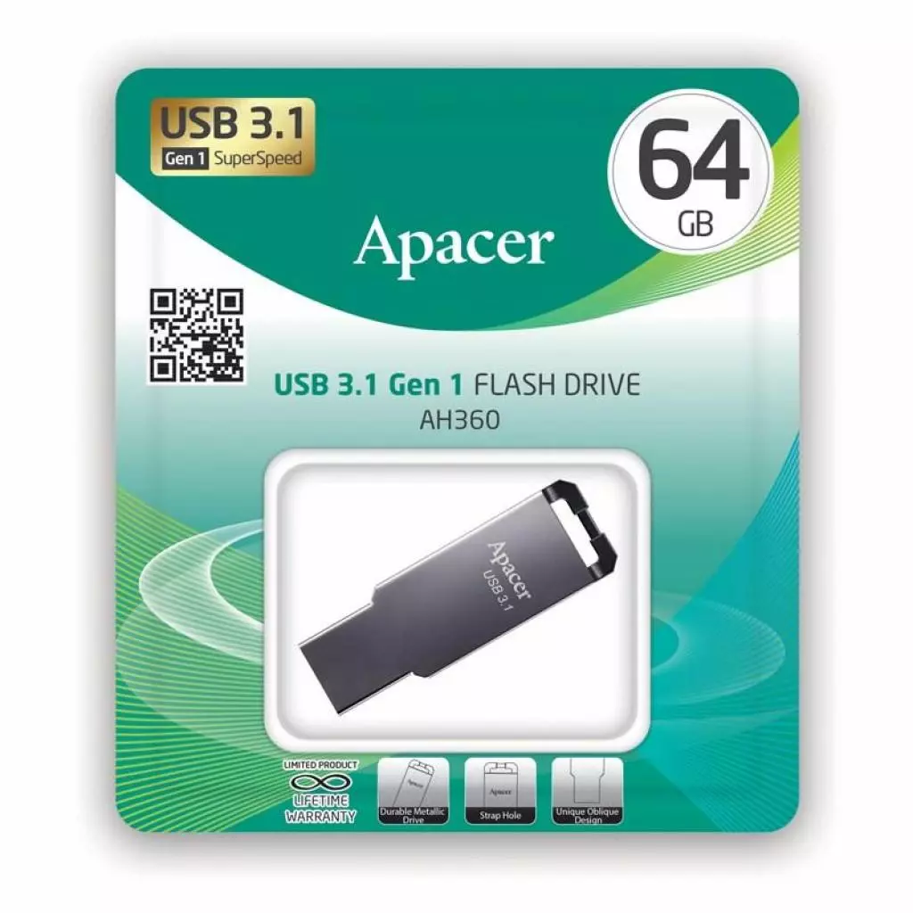 USB флеш накопитель Apacer 64GB AH360 Ashy USB 3.1 Gen1 (AP64GAH360A-1) - 3 USB флеш накопитель Apacer 64GB AH360 Ashy USB 3.1 Gen1 (AP64GAH360A-1) - 3