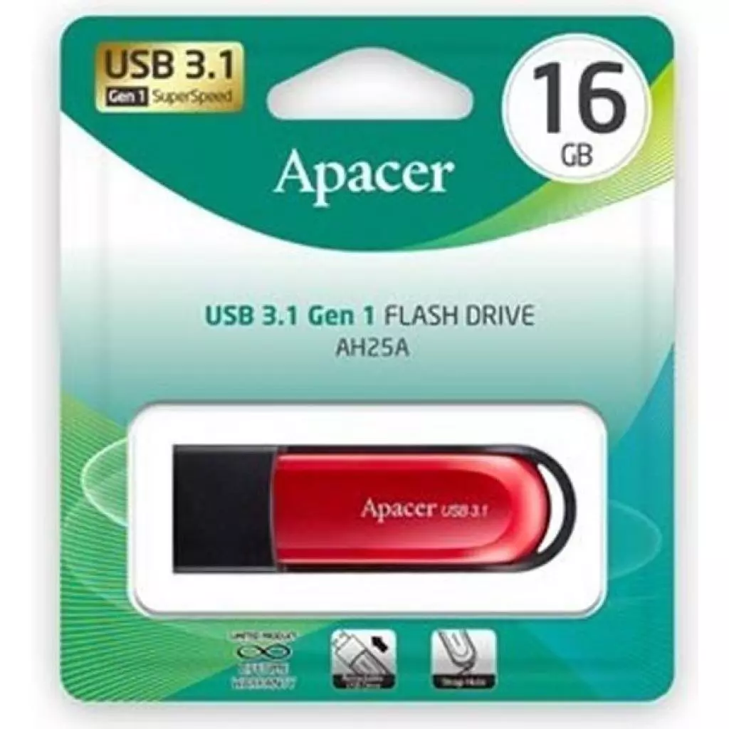 USB флеш накопитель Apacer 16GB AH25A Black USB 3.1 Gen1 (AP16GAH25AB-1) - 4