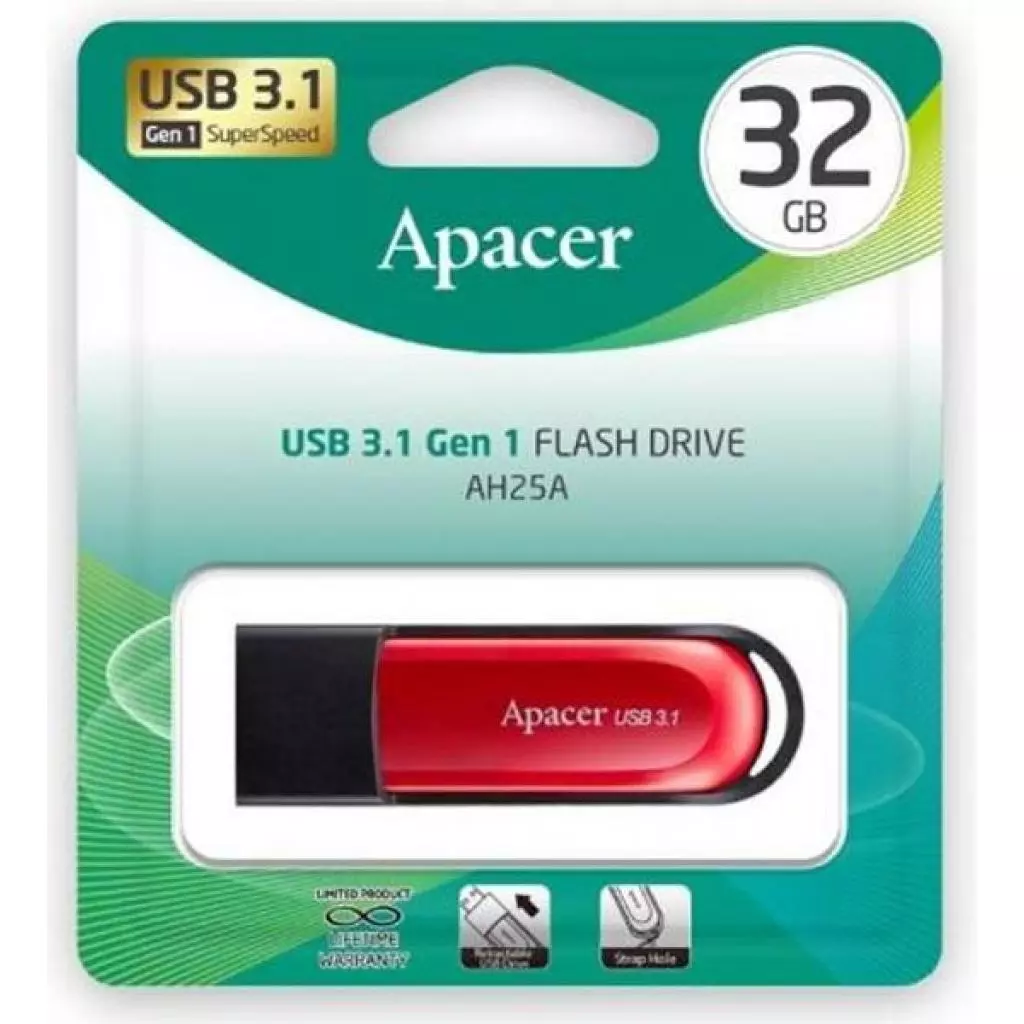 USB флеш накопитель Apacer 32GB AH25A Black USB 3.1 Gen1 (AP32GAH25AB-1) - 4 USB флеш накопитель Apacer 32GB AH25A Black USB 3.1 Gen1 (AP32GAH25AB-1) - 4