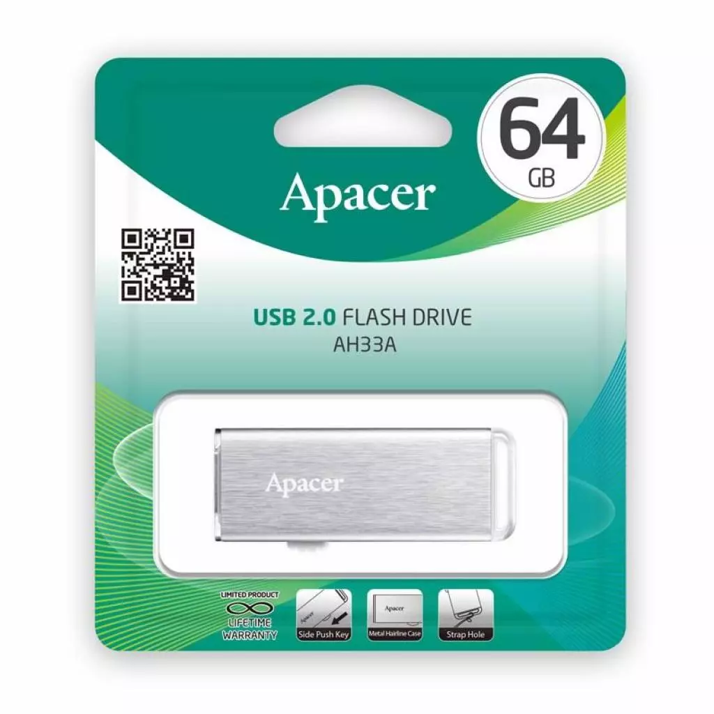 USB флеш накопитель Apacer 64GB AH33A Silver USB 2.0 (AP64GAH33AS-1) - 3