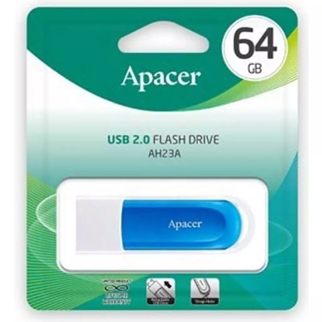 USB флеш накопитель Apacer 64GB AH23A White USB 2.0 (AP64GAH23AW-1) - 5 USB флеш накопитель Apacer 64GB AH23A White USB 2.0 (AP64GAH23AW-1) - 5