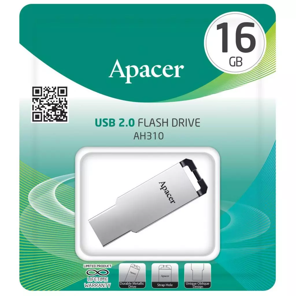 USB флеш накопитель Apacer 16GB AH310 Silver USB 2.0 (AP16GAH310S-1) - 2