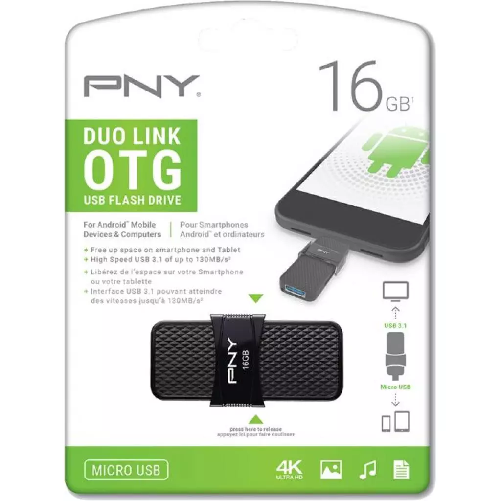 USB флеш накопитель PNY flash 16GB Duo Link Micro Black OTG USB 3.0 (P-FD16GOTGSLMB-GE) - 3
