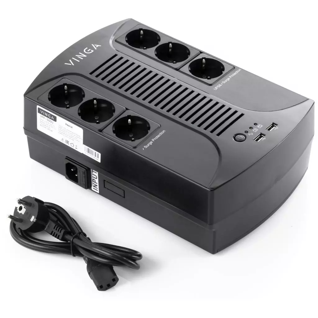 Источник бесперебойного питания Vinga 600VA-PU, 2USB*5V /1A (VPP-600U)
