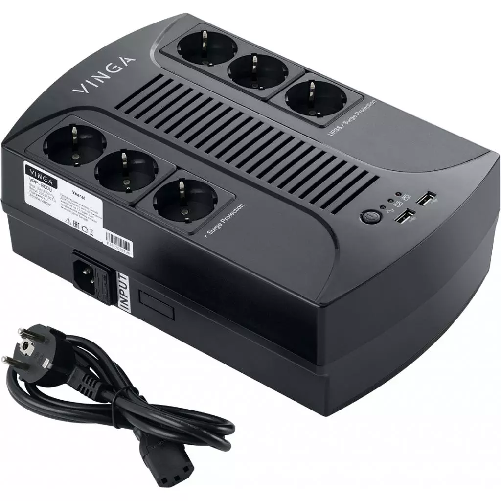 Источник бесперебойного питания Vinga 800VA-PU, 2USB*5V /1A (VPP-800U)