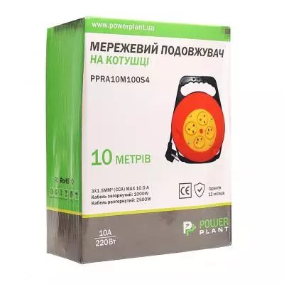 Сетевой удлинитель PowerPlant на катушке 10 м, 4 розетки (JY-2002/10) (PPRA10M100S4) - 4 Сетевой удлинитель PowerPlant на катушке 10 м, 4 розетки (JY-2002/10) (PPRA10M100S4) - 4