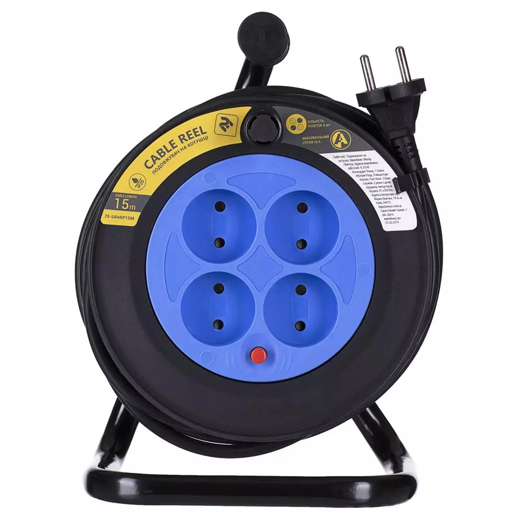 Сетевой удлинитель 2E катушка 4 роз., 15 м (2E-U04RP15M) - 1 Сетевой удлинитель 2E катушка 4 роз., 15 м (2E-U04RP15M) - 1