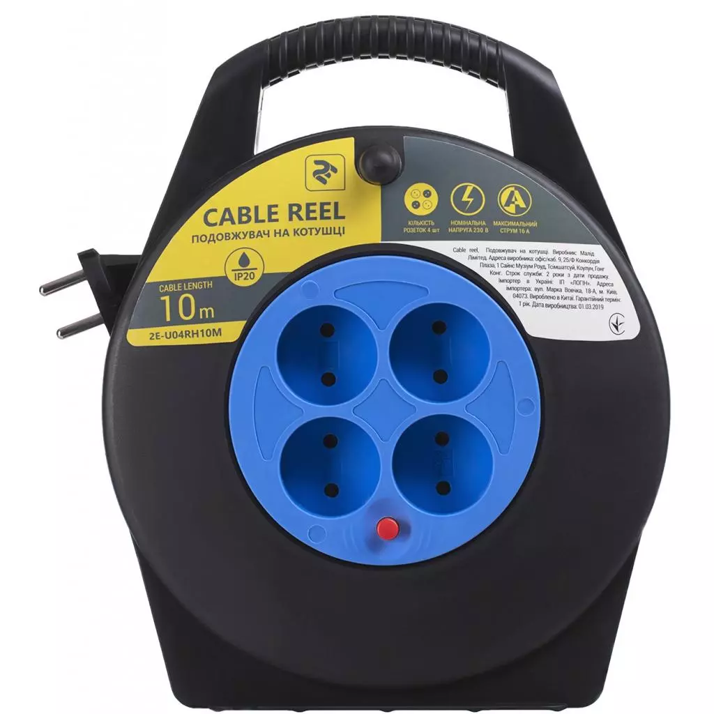 Сетевой удлинитель 2E катушка 4 роз., 10 м (2E-U04RH10M) - 1 Сетевой удлинитель 2E катушка 4 роз., 10 м (2E-U04RH10M) - 1