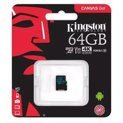 Карта памяти Kingston 64GB microSDXC class 10 UHS-I U3 Canvas Go (SDCG2/64GBSP) - 1