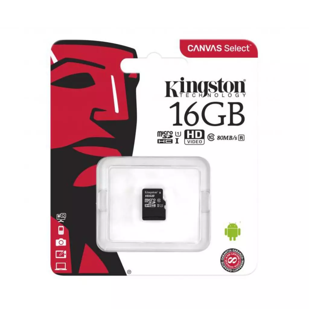 Карта памяти Kingston 16GB microSDHC class 10 Canvas Select Plus 100R A1 (SDCS2/16GBSP) - 2 Карта памяти Kingston 16GB microSDHC class 10 Canvas Select Plus 100R A1 (SDCS2/16GBSP) - 2