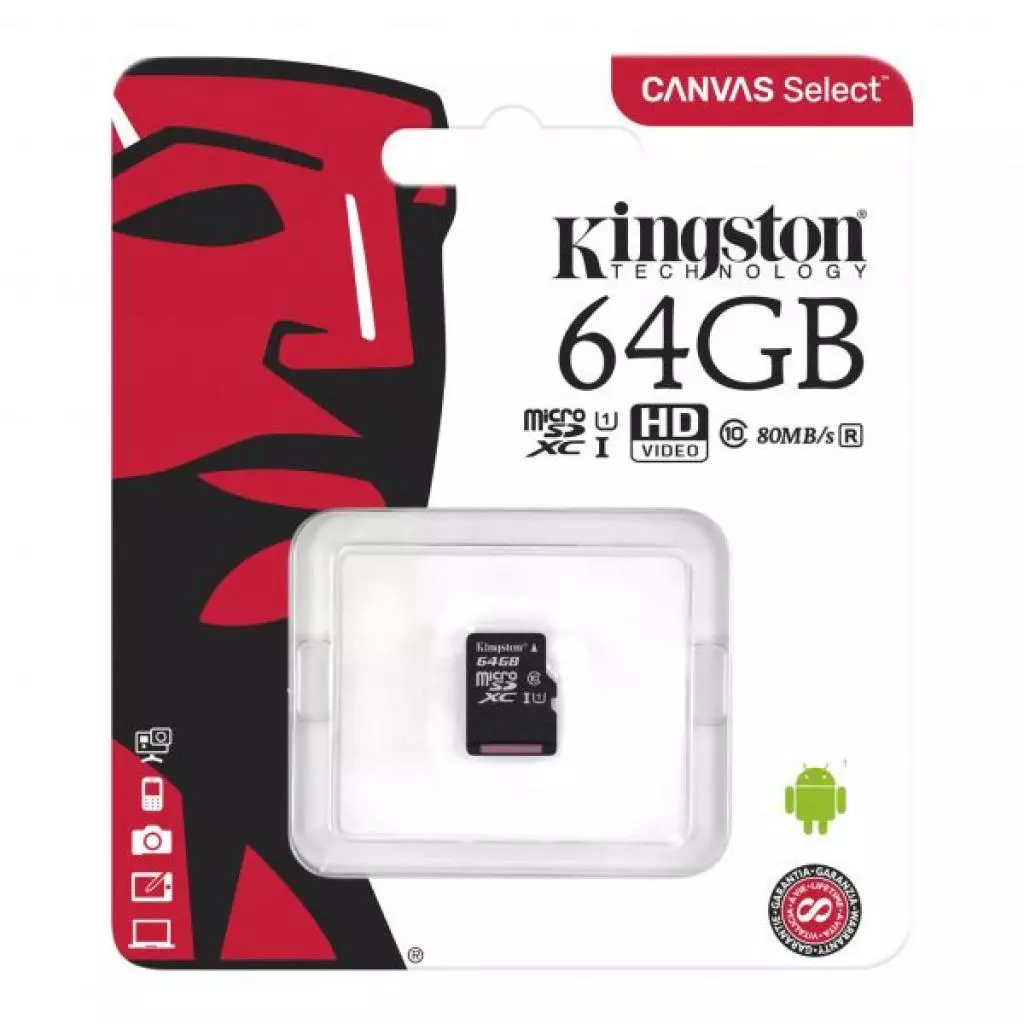 Карта памяти Kingston 64GB microSDXC Class 10 Canvas Select Plus 100R A1 (SDCS2/64GBSP) - 2 Карта памяти Kingston 64GB microSDXC Class 10 Canvas Select Plus 100R A1 (SDCS2/64GBSP) - 2