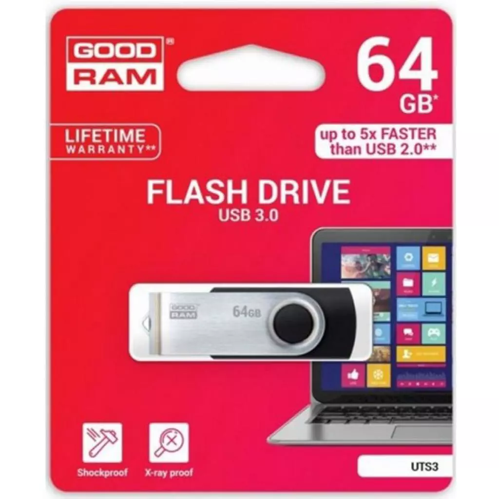 USB флеш накопитель Goodram 64GB Twister Black USB 3.0 (UTS3-0640K0R11) - 1