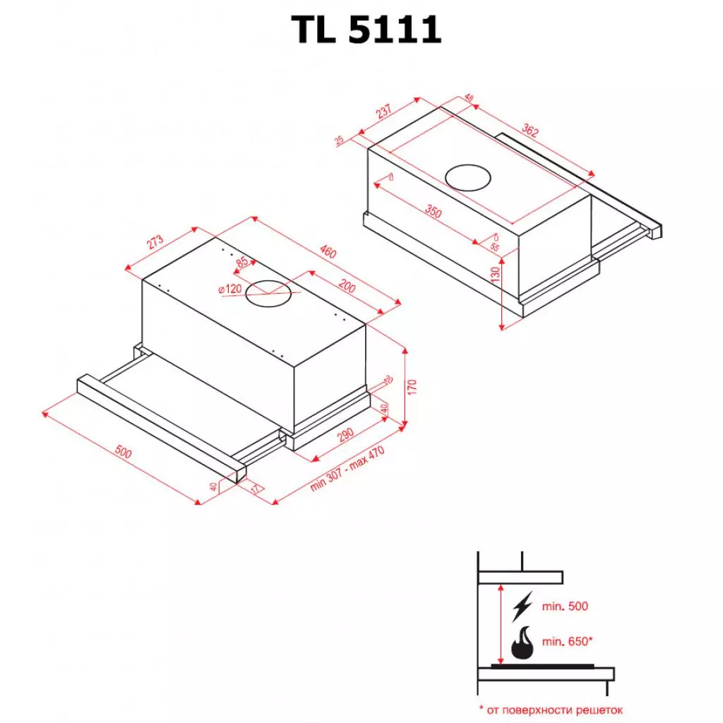 Вытяжка кухонная Perfelli TL 5111 I - 6 Вытяжка кухонная Perfelli TL 5111 I - 6