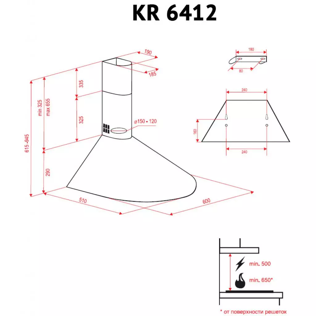 Вытяжка кухонная Perfelli KR 6412 I LED - 4 Вытяжка кухонная Perfelli KR 6412 I LED - 4