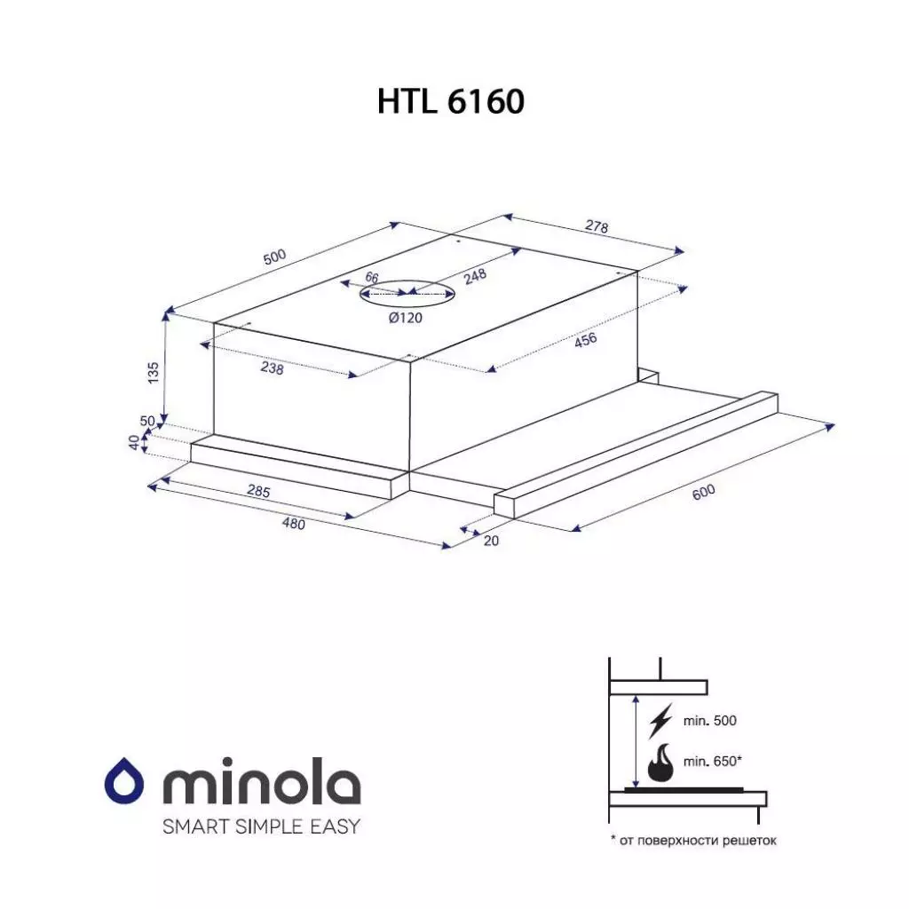 Вытяжка кухонная Minola HTL 6160 I/ WH GLASS 630 - 5