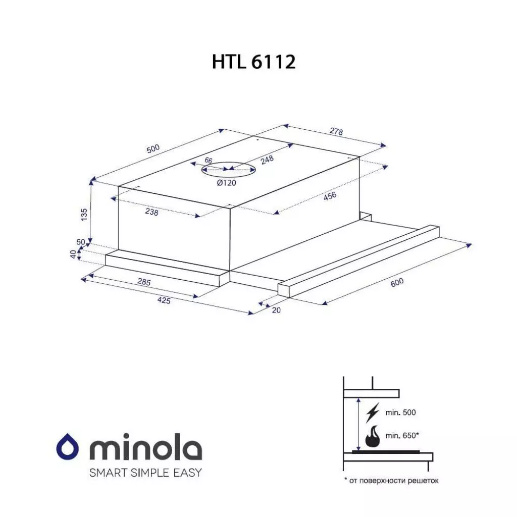 Вытяжка кухонная Minola HTL 6112 FULL INOX 650 LED - 9 Вытяжка кухонная Minola HTL 6112 FULL INOX 650 LED - 9