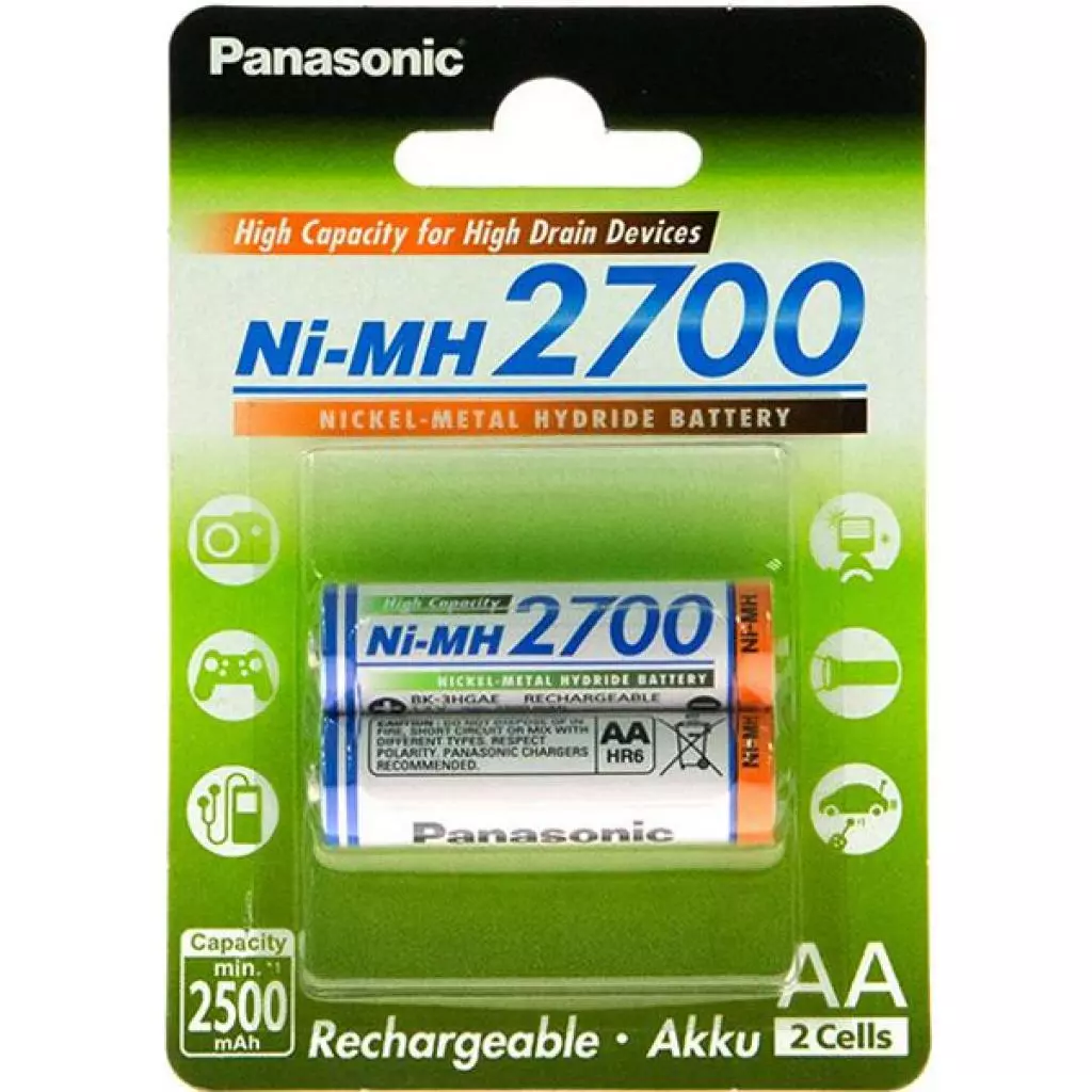 Аккумулятор Panasonic High Capacity AA 2700 mAh * 2 (BK-3HGAE/2BE)