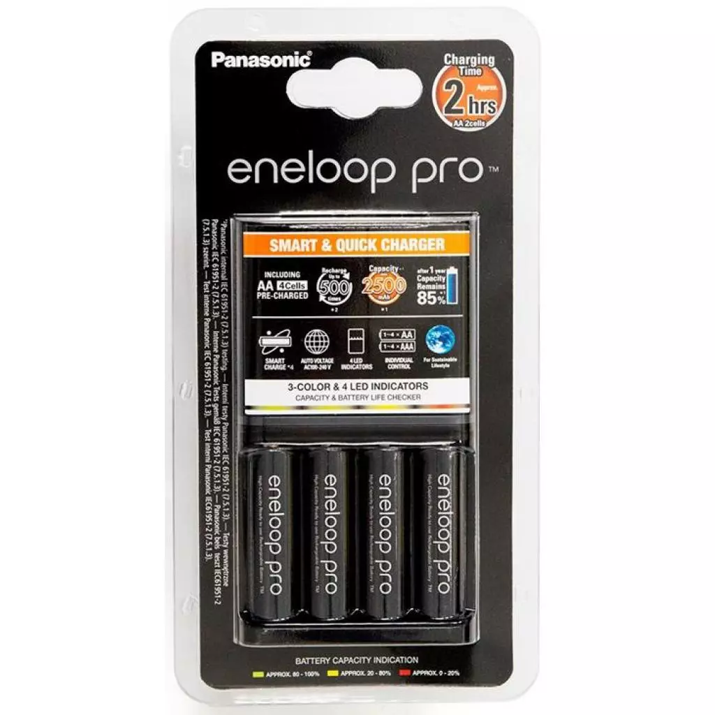 Зарядное устройство для аккумуляторов Panasonic Smart-Quick Charger+Eneloop Pro +4*AA 2500 mAh NI-MH (K-KJ55HCD40E)