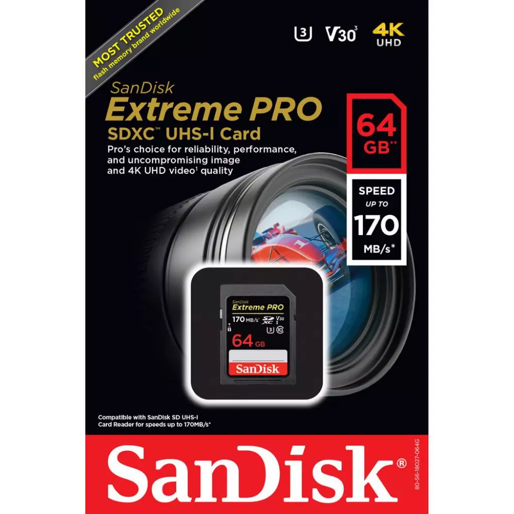 Карта памяти SanDisk 64GB SDXC class 10 V30 UHS-I U3 Extreme Pro (SDSDXXY-064G-GN4IN) - 3