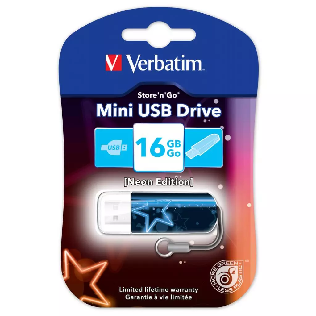 USB флеш накопитель Verbatim 16GB STORE'NGO MINI NEON BLUE USB 2.0 (49395) - 1 USB флеш накопитель Verbatim 16GB STORE'NGO MINI NEON BLUE USB 2.0 (49395) - 1