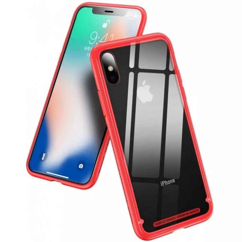 Чехол для моб. телефона Baseus See-through glass protective для iPhone X, Red (WIAPIPHX-YS09) - 1 Чехол для моб. телефона Baseus See-through glass protective для iPhone X, Red (WIAPIPHX-YS09) - 1