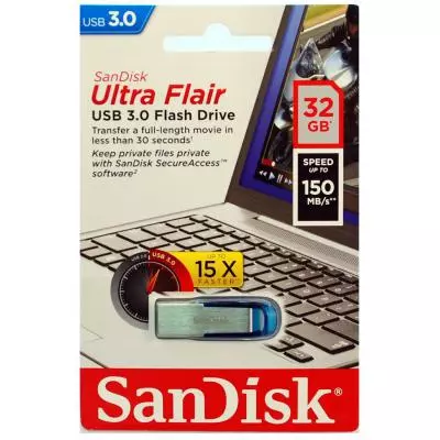 USB флеш накопитель SanDisk 32GB Ultra Flair Blue USB 3.0 (SDCZ73-032G-G46B) - 5 USB флеш накопитель SanDisk 32GB Ultra Flair Blue USB 3.0 (SDCZ73-032G-G46B) - 5