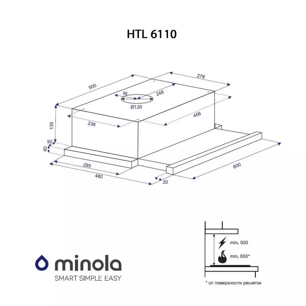 Вытяжка кухонная Minola HTL 6110 BL 630 - 5 Вытяжка кухонная Minola HTL 6110 BL 630 - 5