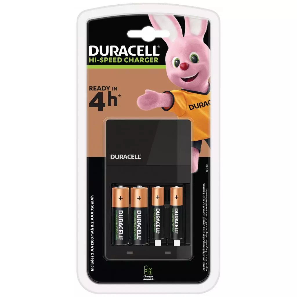 Зарядное устройство для аккумуляторов Duracell CEF14 + 2 rechar AA1300mAh + 2 rechar AAA750mAh (5007497 / 5004990) - 1