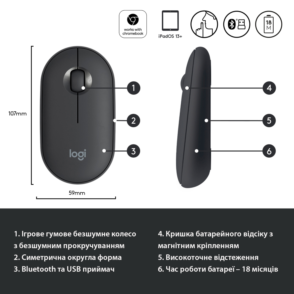 Мышка Logitech M350 Graphite (910-005718) - 5