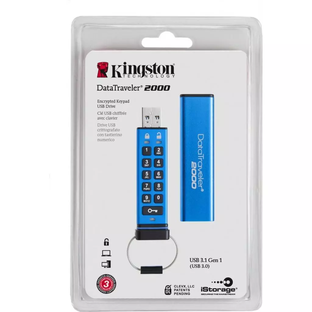 USB флеш накопитель Kingston 64GB DT 2000 Metal Security USB 3.0 (DT2000/64GB) - 3 USB флеш накопитель Kingston 64GB DT 2000 Metal Security USB 3.0 (DT2000/64GB) - 3