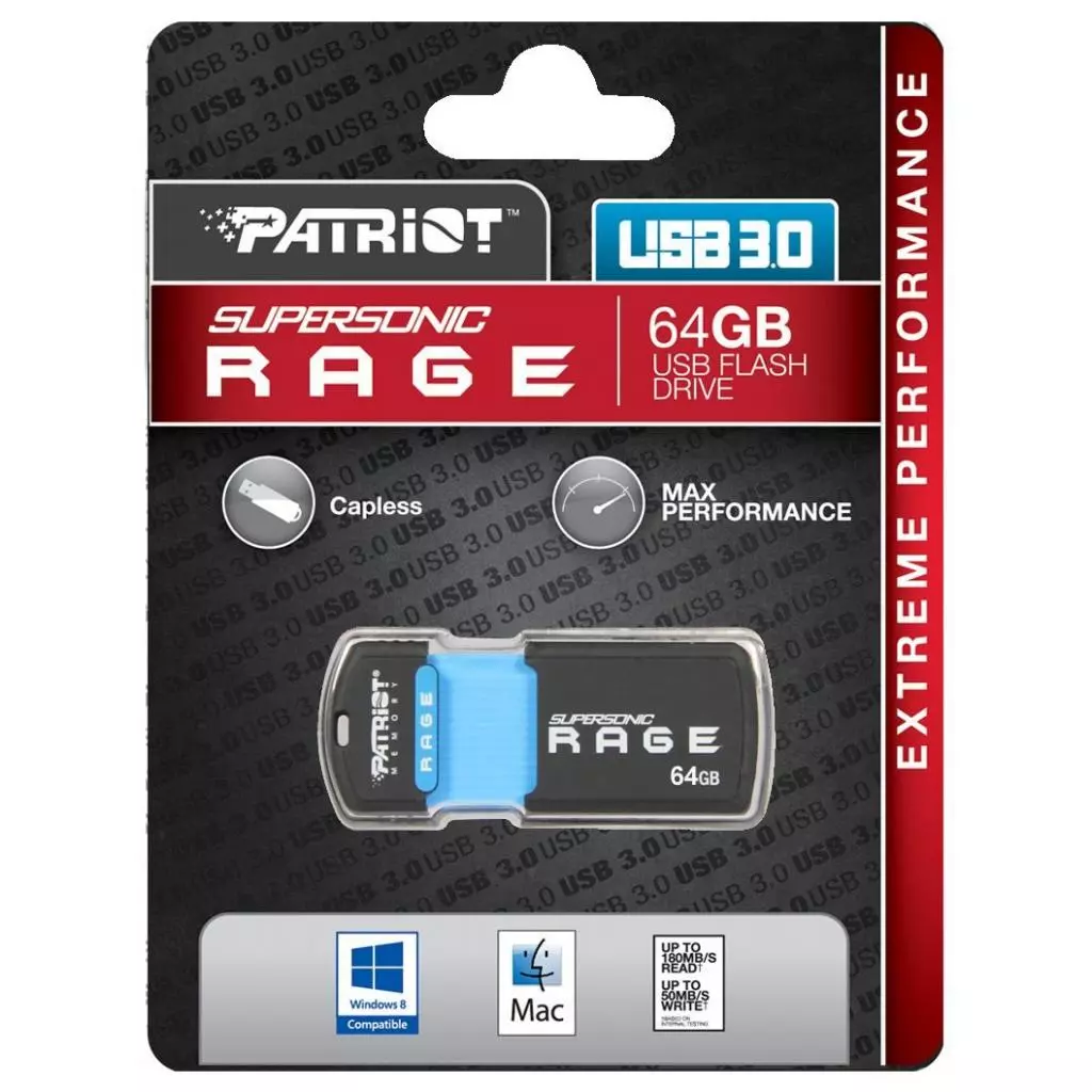 USB флеш накопитель Patriot 64GB Supersonic RAGE USB 3.0 (PEF64GSRUSB) - 6 USB флеш накопитель Patriot 64GB Supersonic RAGE USB 3.0 (PEF64GSRUSB) - 6