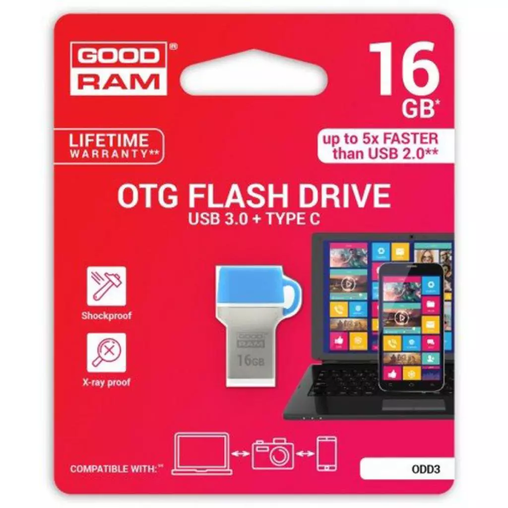 USB флеш накопитель Goodram 16GB ODD3 Dual Drive Blue USB 3.0 Type C (ODD3-0160B0R11) - 4 USB флеш накопитель Goodram 16GB ODD3 Dual Drive Blue USB 3.0 Type C (ODD3-0160B0R11) - 4