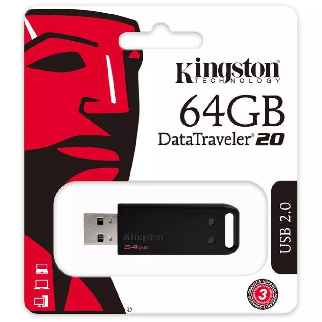 USB флеш накопитель Kingston 64GB DataTraveler 20 USB 2.0 (DT20/64GB) - 3 USB флеш накопитель Kingston 64GB DataTraveler 20 USB 2.0 (DT20/64GB) - 3