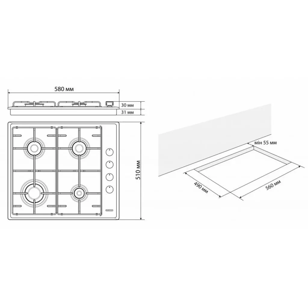 Варочная поверхность Eleyus NOTA 60 BG E - 3 Варочная поверхность Eleyus NOTA 60 BG E - 3