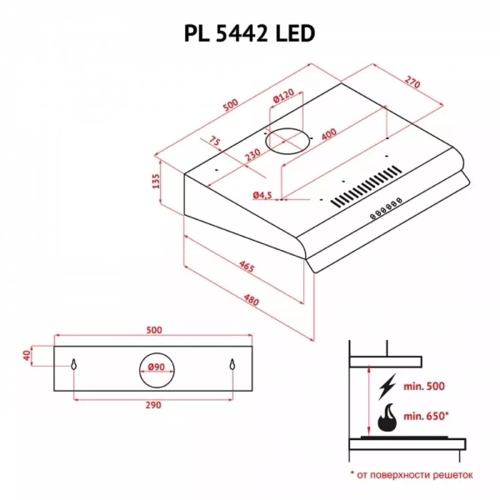 Вытяжка кухонная Perfelli PL 5442 W LED - 3 Вытяжка кухонная Perfelli PL 5442 W LED - 3