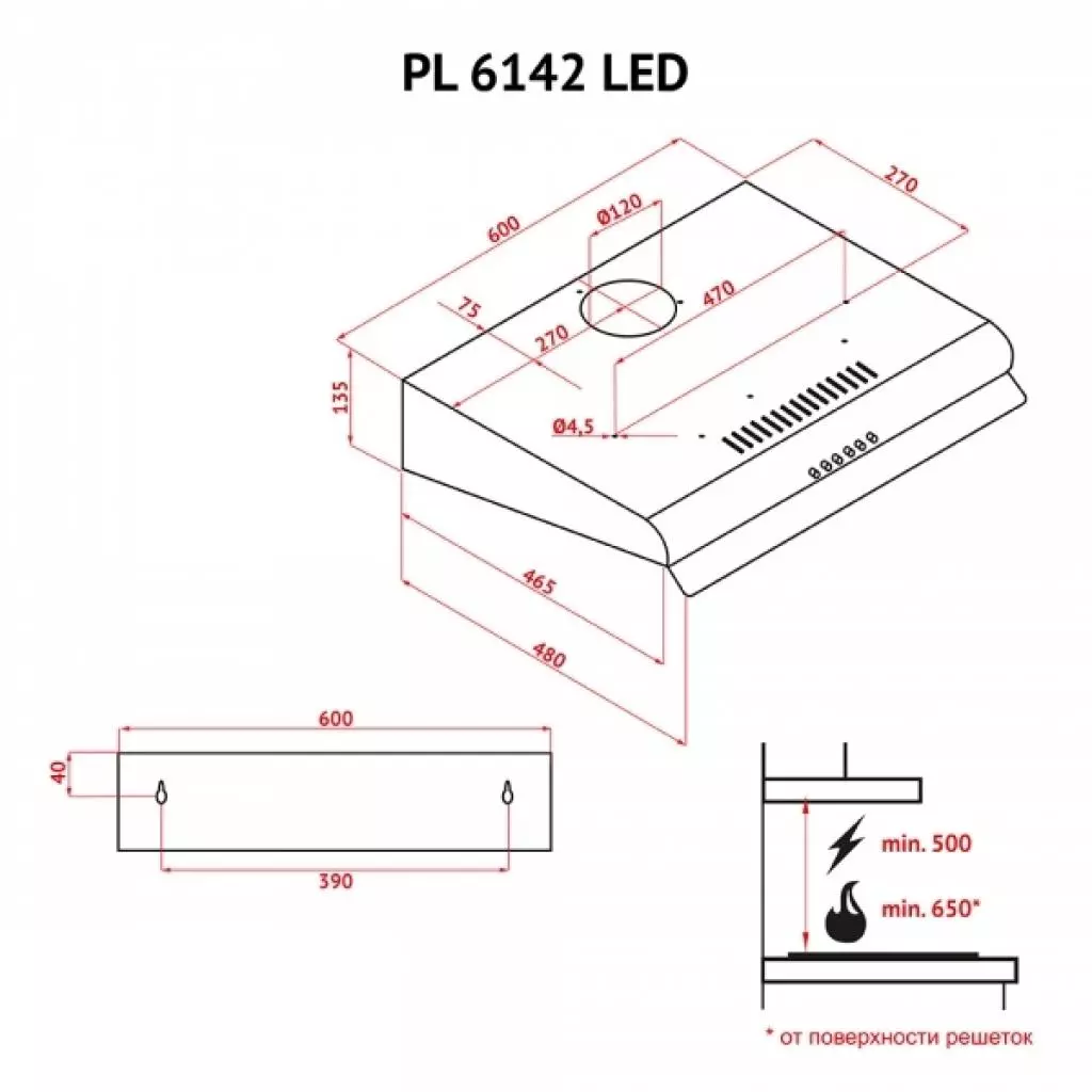 Вытяжка кухонная Perfelli PL 6142 I LED - 9 Вытяжка кухонная Perfelli PL 6142 I LED - 9