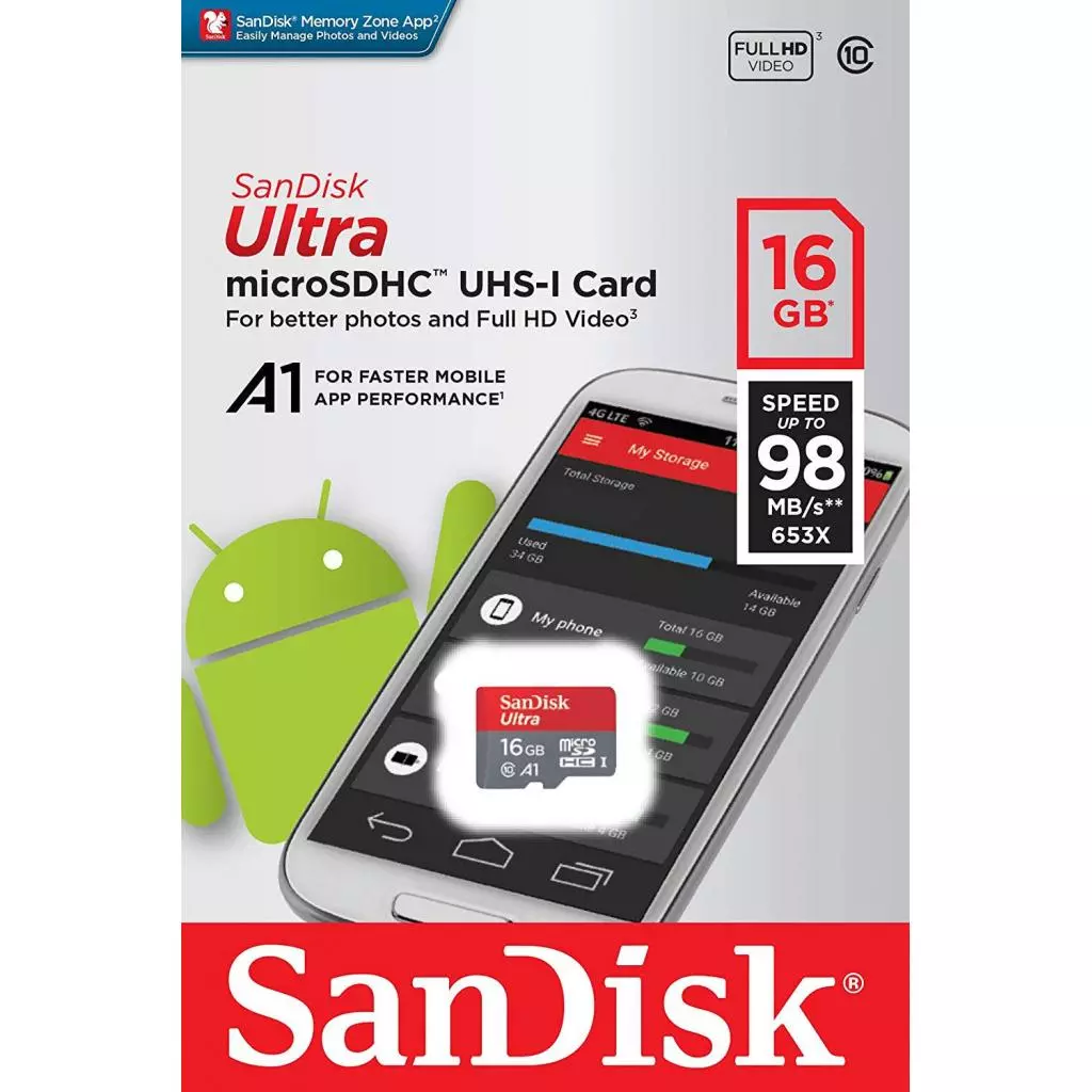 Карта памяти SanDisk 16GB microSDHC class 10 UHS-I U1 A1 (SDSQUAR-016G-GN6MN) - 1 Карта памяти SanDisk 16GB microSDHC class 10 UHS-I U1 A1 (SDSQUAR-016G-GN6MN) - 1
