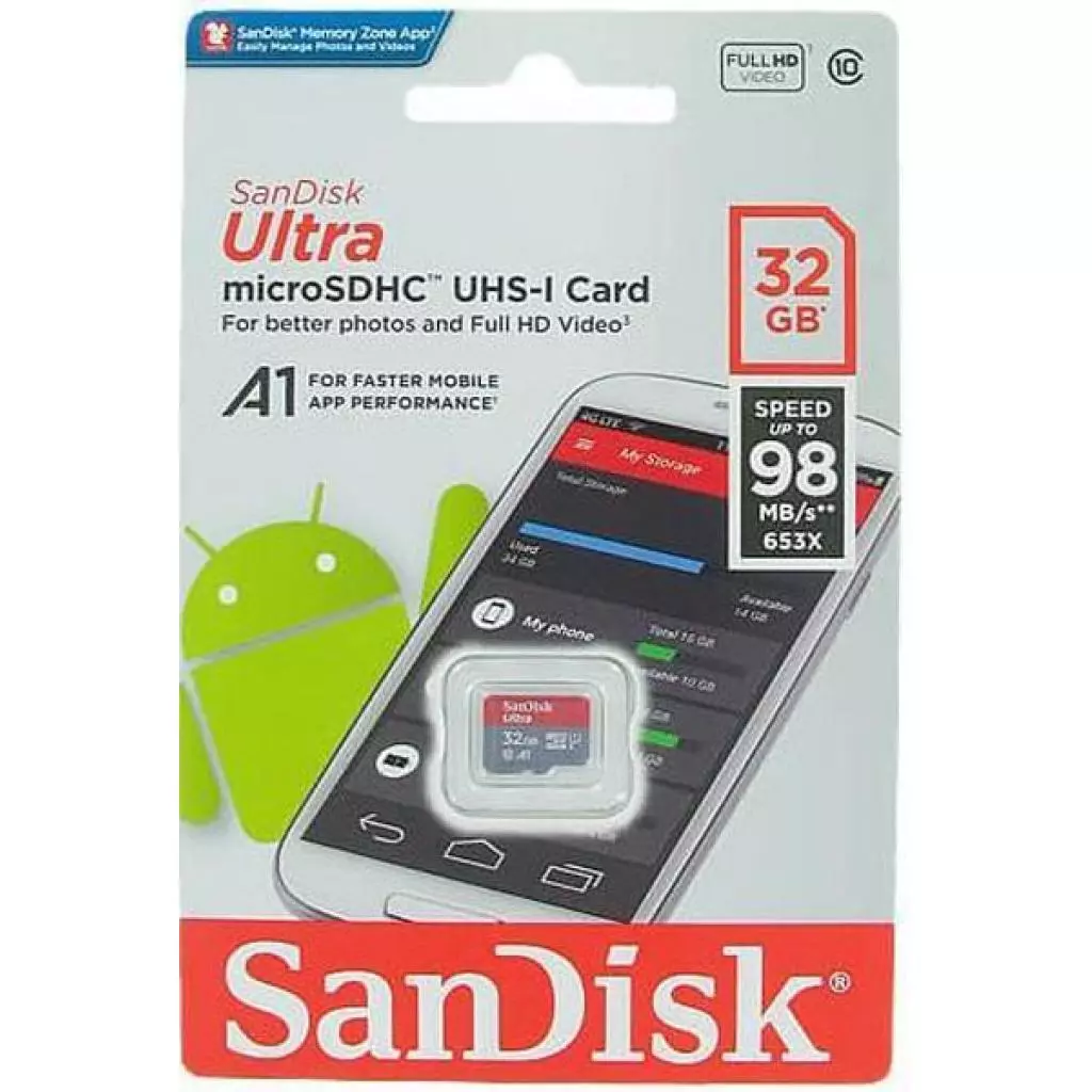 Карта памяти SanDisk 32GB microSDHC class 10 UHS-I U1 A1 (SDSQUAR-032G-GN6MN) - 1