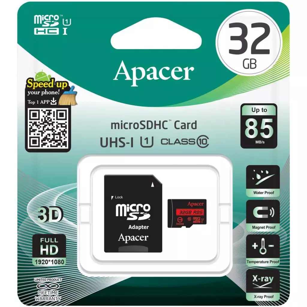 Карта памяти Apacer 32GB microSDHC class 10 UHS-I U1 (R85 MB/s) (AP32GMCSH10U5-R) - 2 Карта памяти Apacer 32GB microSDHC class 10 UHS-I U1 (R85 MB/s) (AP32GMCSH10U5-R) - 2