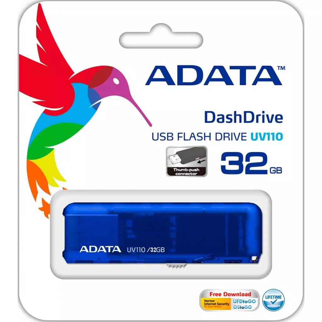 USB флеш накопитель ADATA 32GB UV110 Blue USB 2.0 (AUV110-32G-RBL) - 6 USB флеш накопитель ADATA 32GB UV110 Blue USB 2.0 (AUV110-32G-RBL) - 6