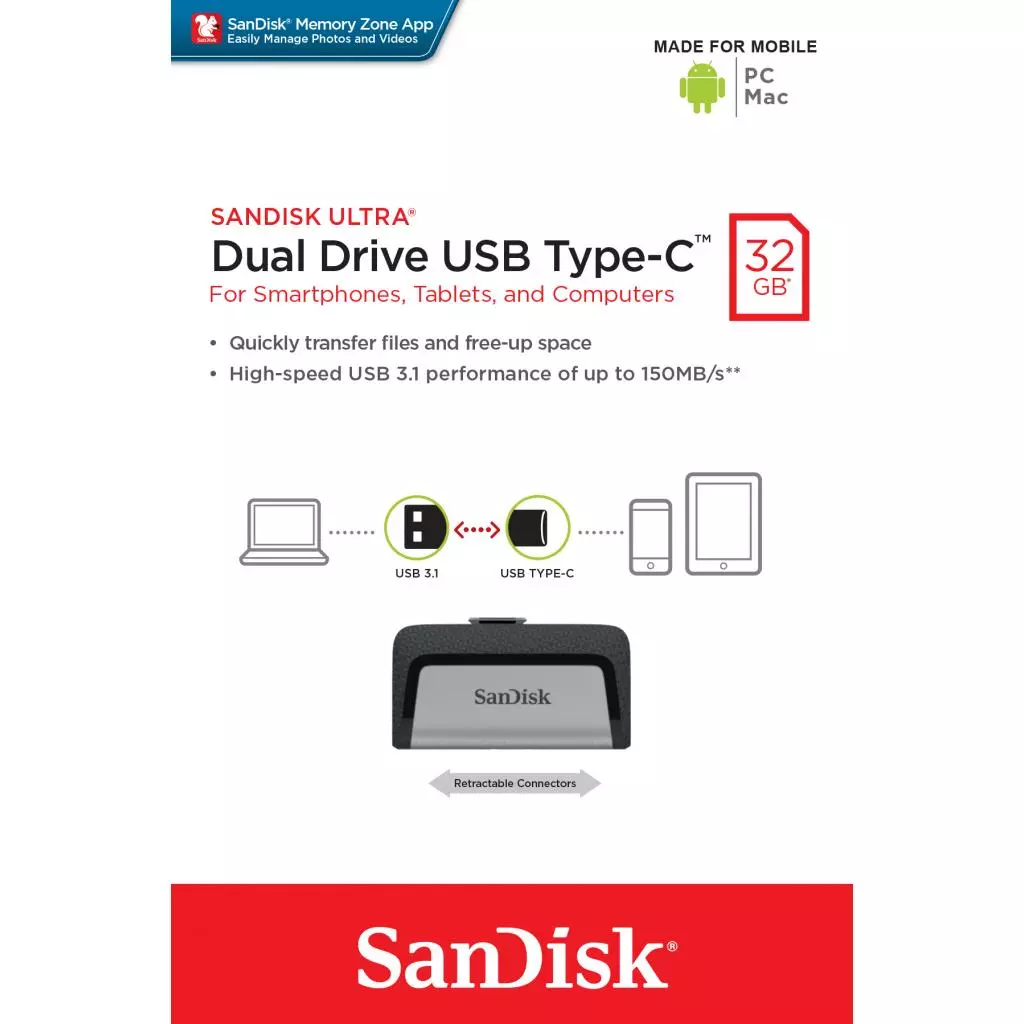 USB флеш накопитель SanDisk 32GB Ultra Dual USB 3.0 + Type-C (SDDDC2-032G-G46) - 3