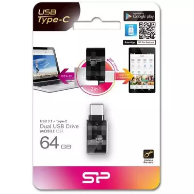USB флеш накопитель Silicon Power 64GB Mobile C31 USB 3.1 / USB Type-C (SP064GBUC3C31V1K) - 3 USB флеш накопитель Silicon Power 64GB Mobile C31 USB 3.1 / USB Type-C (SP064GBUC3C31V1K) - 3