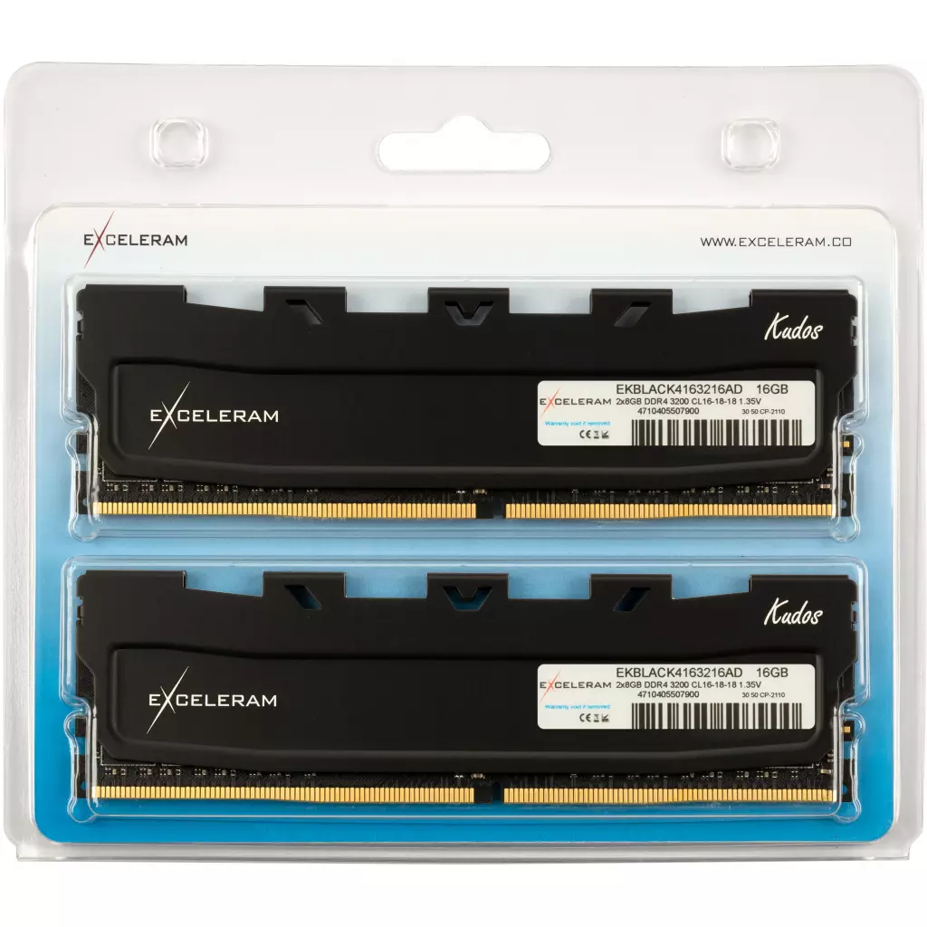 Модуль памяти для компьютера DDR4 16GB (2x8GB) 3200 MHz Kudos Black eXceleram (EKBLACK4163216AD) - 1