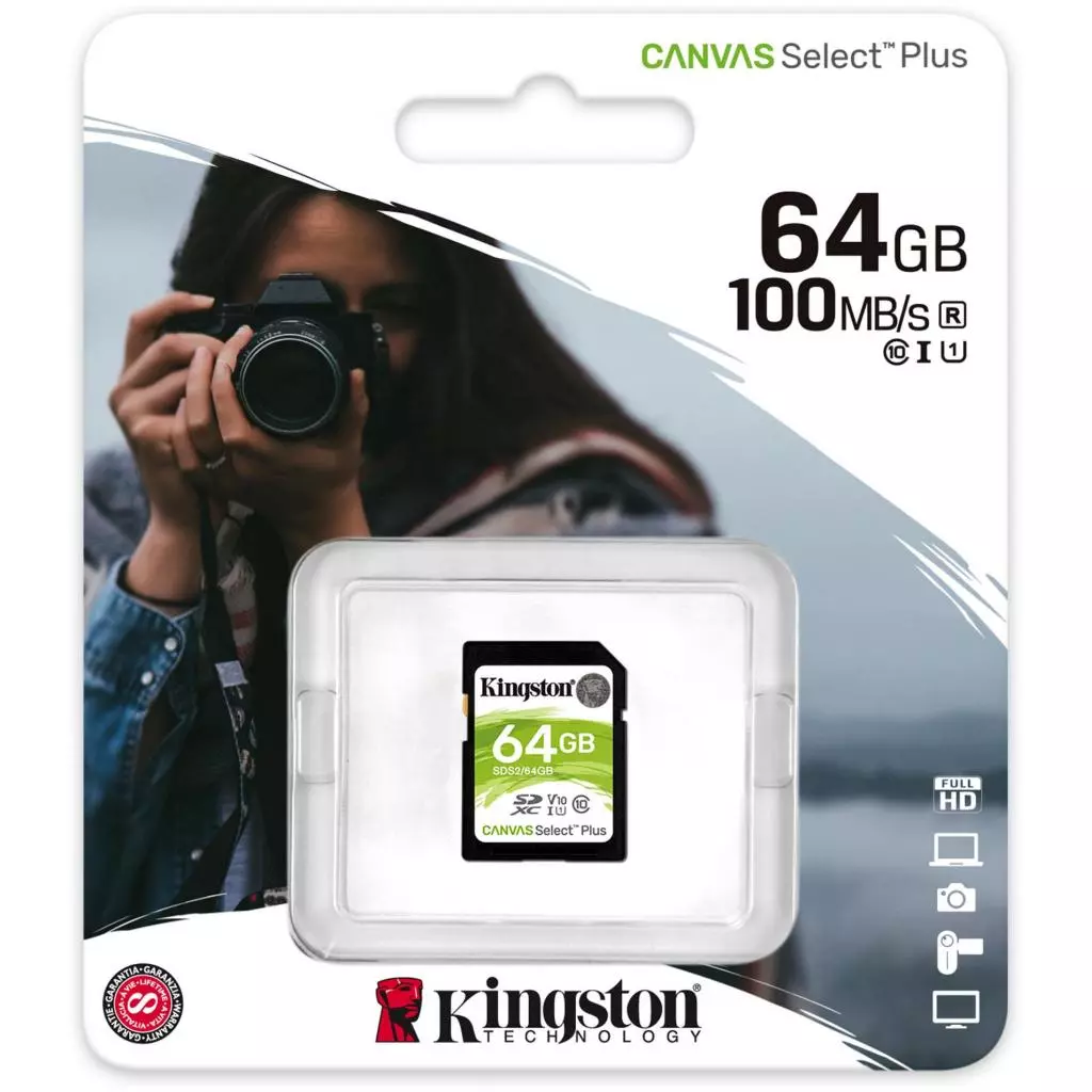 Карта памяти Kingston 64GB SDXC class 10 UHS-I U3 Canvas Select Plus (SDS2/64GB) - 2 Карта памяти Kingston 64GB SDXC class 10 UHS-I U3 Canvas Select Plus (SDS2/64GB) - 2