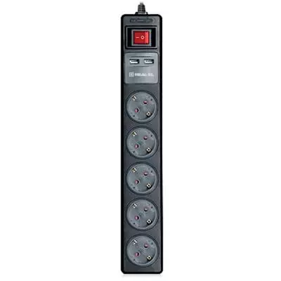 Сетевой удлинитель REAL-EL RS-5 USB CHARGE 1.8m, black (EL122500002)