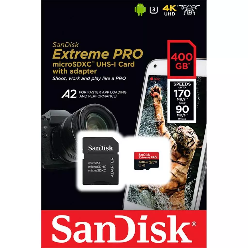 Карта памяти SanDisk 400GB microSDXC class 10 UHS-I U3 A2 V30 Extreme Pro (SDSQXCZ-400G-GN6MA) - 1 Карта памяти SanDisk 400GB microSDXC class 10 UHS-I U3 A2 V30 Extreme Pro (SDSQXCZ-400G-GN6MA) - 1