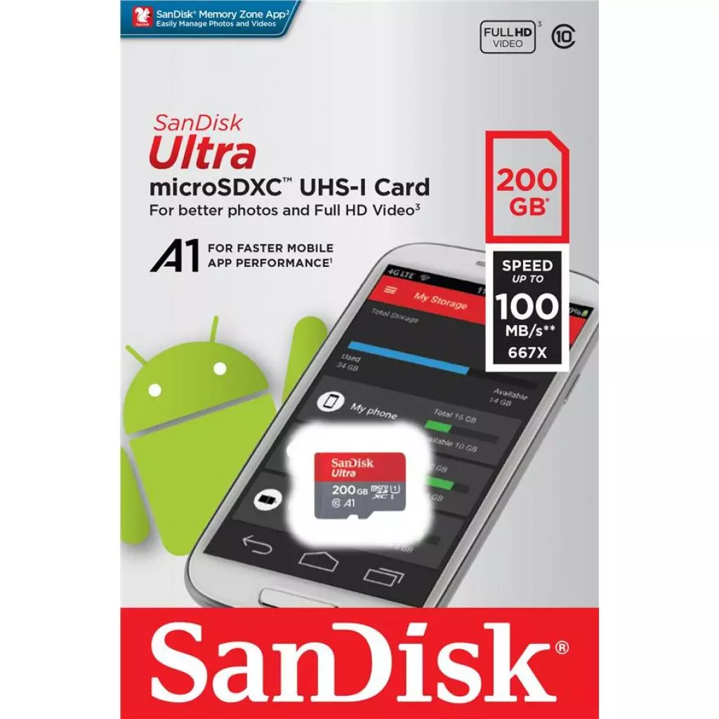 Карта памяти SanDisk 200GB microSDXC class 10 UHS-I Ultra (SDSQUAR-200G-GN6MN) - 1