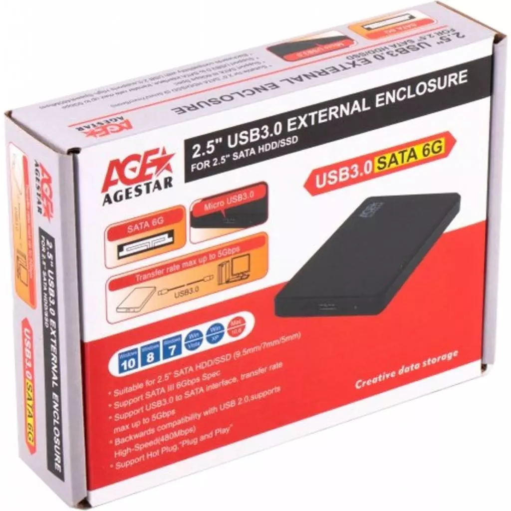 Карман внешний AgeStar 2.5", USB3.0, черный (3UB2P2) - 2 Карман внешний AgeStar 2.5", USB3.0, черный (3UB2P2) - 2