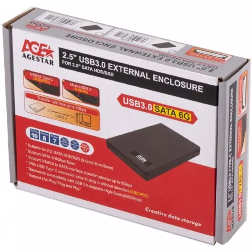 Карман внешний AgeStar 2.5", USB3.0, черный (3UB2P5) - 2 Карман внешний AgeStar 2.5", USB3.0, черный (3UB2P5) - 2