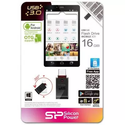 USB флеш накопитель Silicon Power 16GB Mobile X31 OTG USB 3.0 (SP016GBUF3X31V1K) - 4